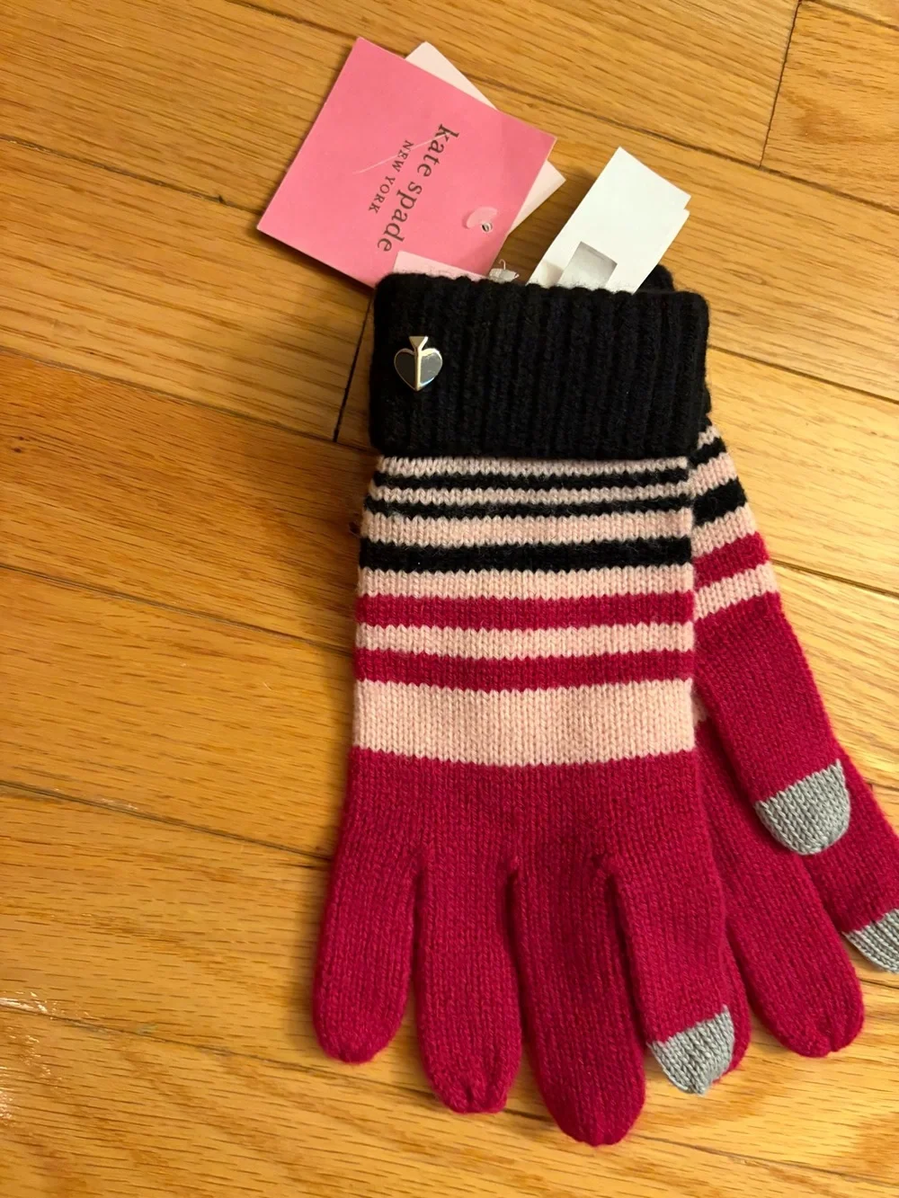 kate spade Hot Pink Beanie with Striped Touchscreen Gloves